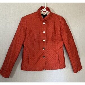 Vintage Nina McLemore  100% Silk Orange red jacket Standing Collar size 4